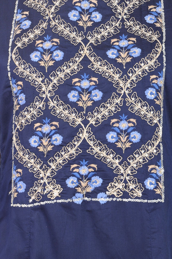 Navy Blue Embroidered A-line Kurta