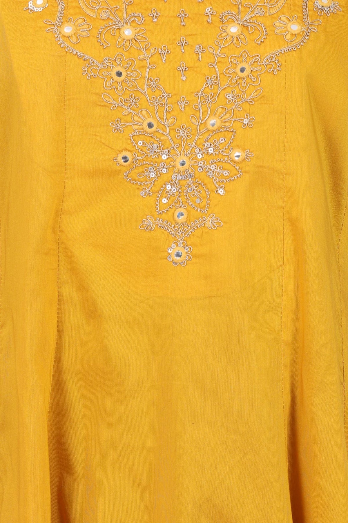 Yellow Embroidered Mirror Work A-line Kurta