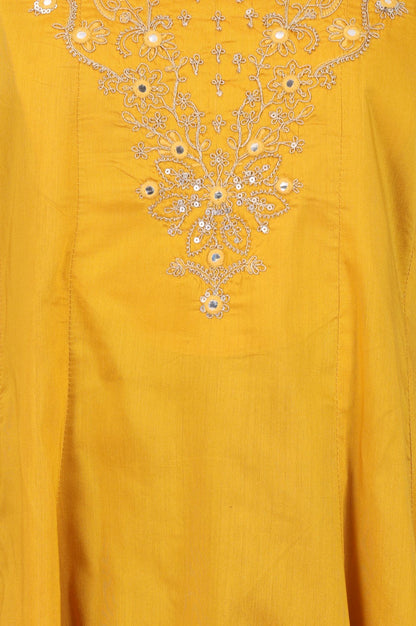 Yellow Embroidered Mirror Work A-line Kurta