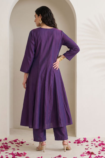 Purple Embroidered A-line Kurta