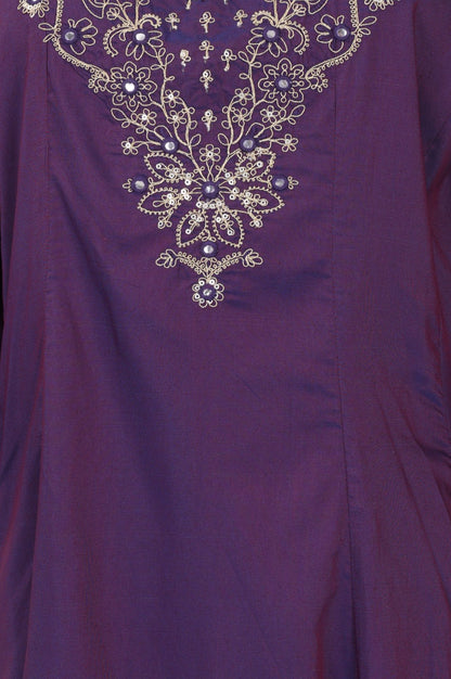 Purple Embroidered A-line Kurta