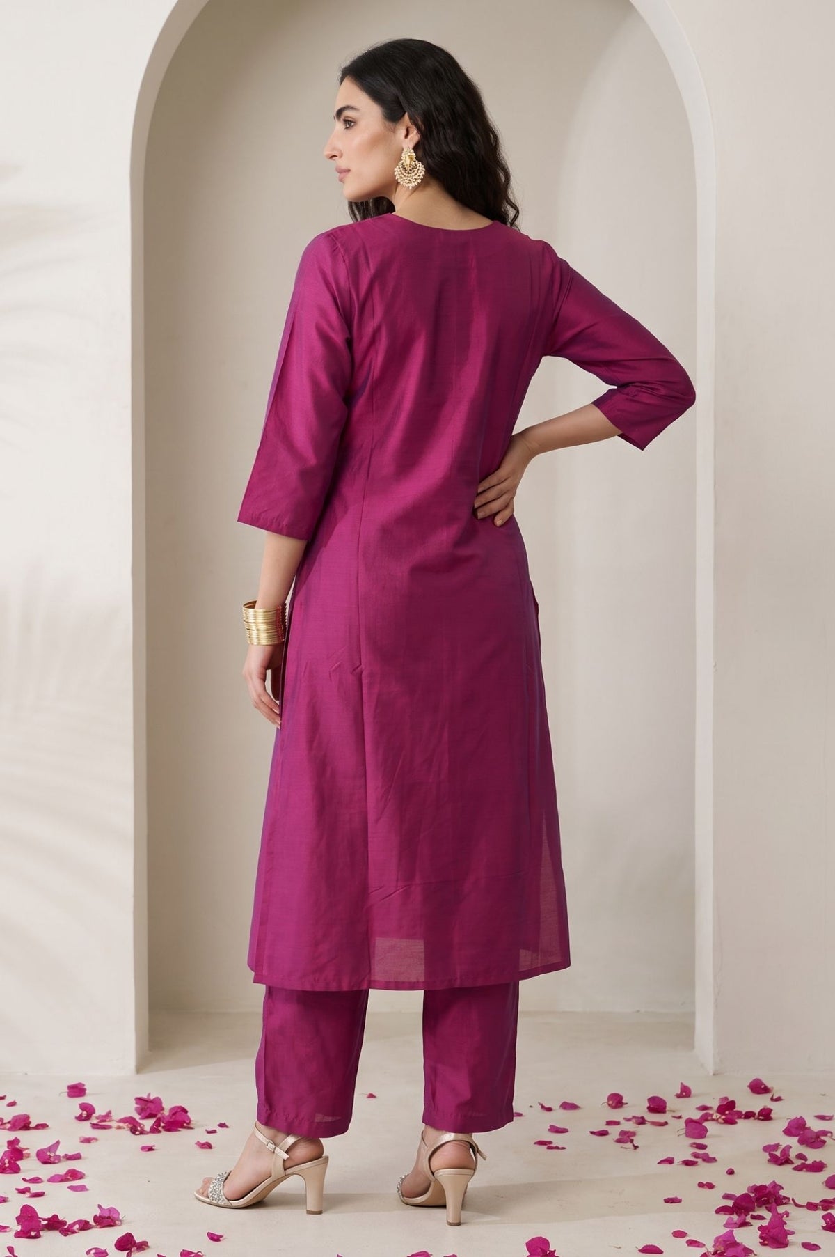 Magenta Embroidered Straight Kurta
