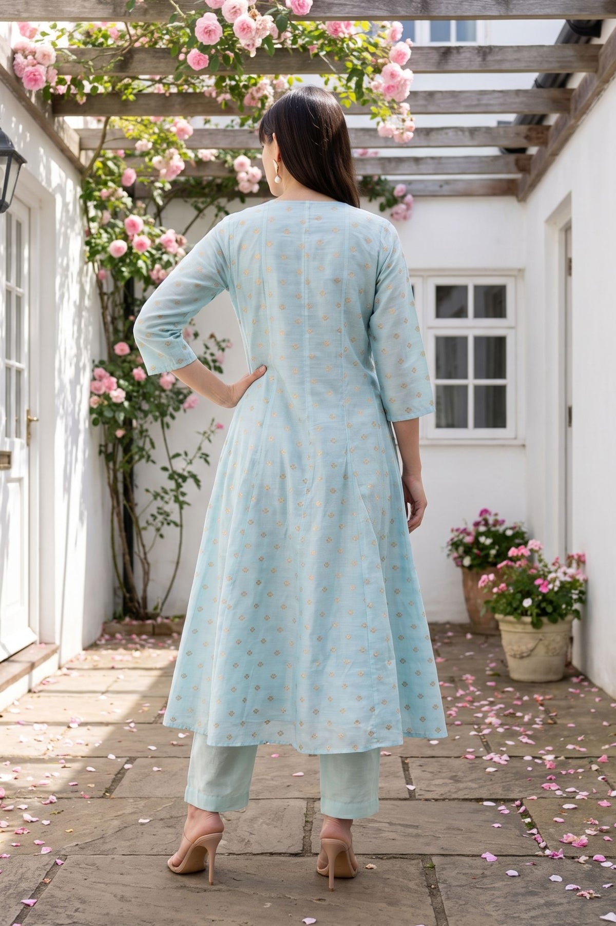 Blue Yarn Dyed Embroidered Chanderi A-line Kurta