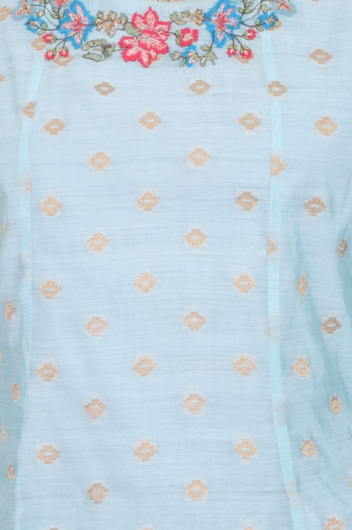 Blue Yarn Dyed Embroidered Chanderi A-line Kurta