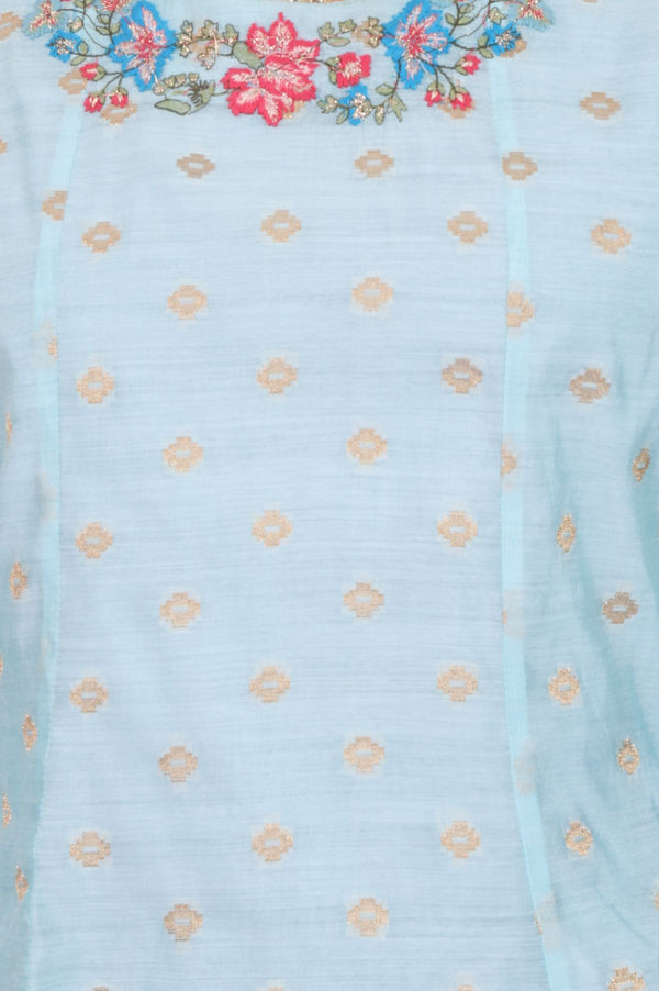 Blue Yarn Dyed Embroidered Chanderi A-line Kurta