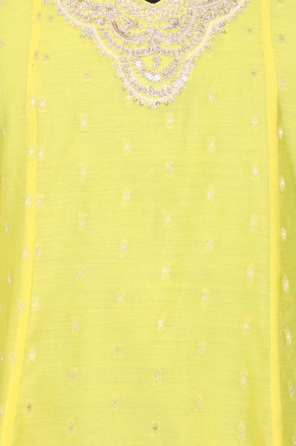 Yellow Yarn Dyed Zari Embroidered Chanderi A-line Kurta