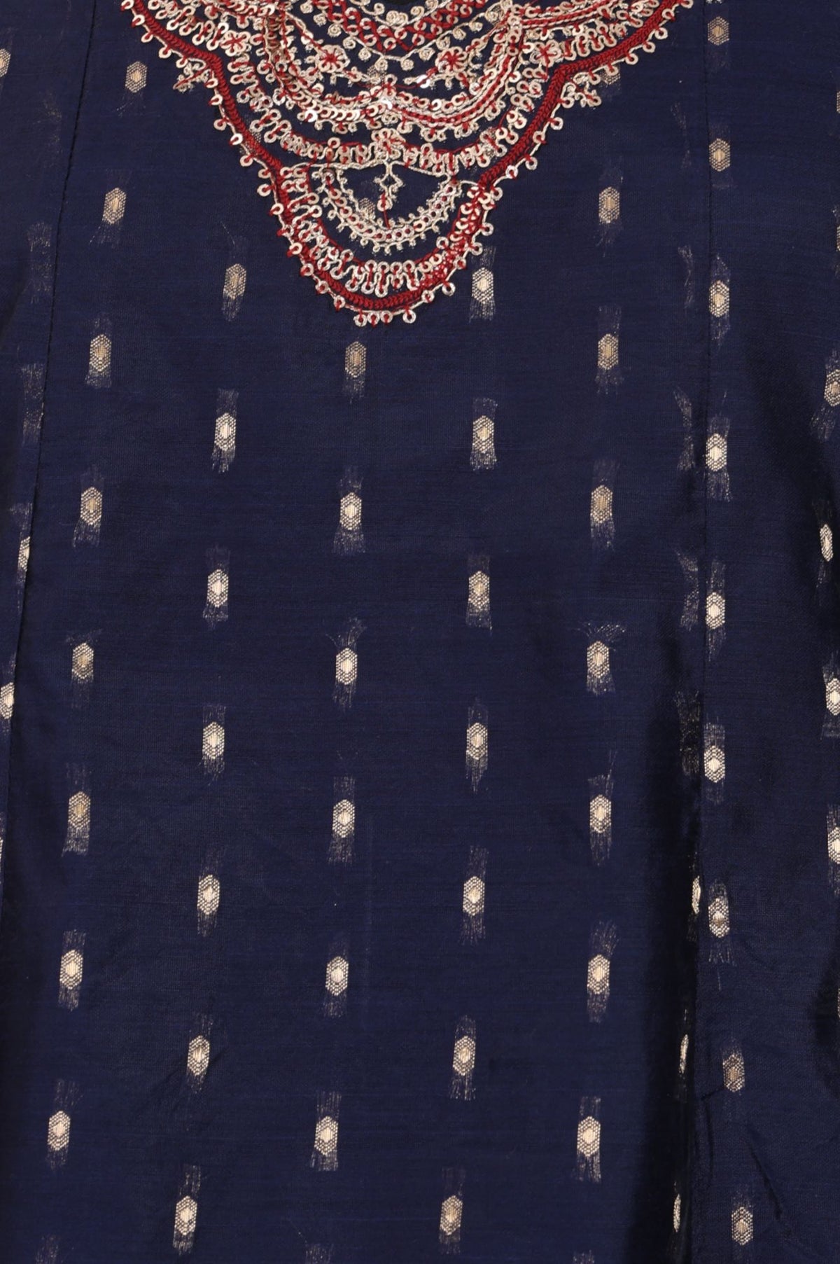 Navy Blue Yarn Dyed Embroidered Chanderi A-line Kurta