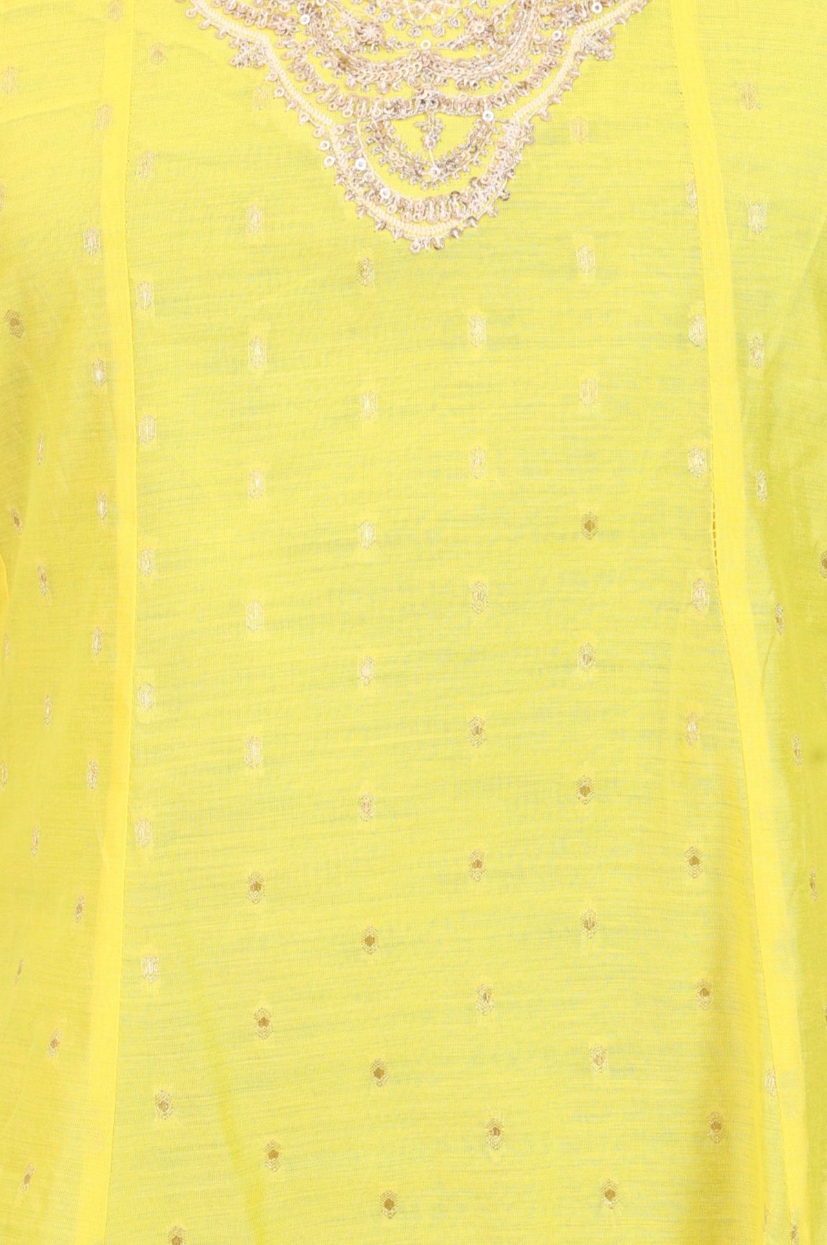 Yellow Foil Printed Zari Embroidered Chanderi Flared Kurta