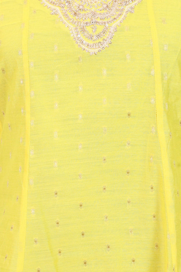 Yellow Foil Printed Zari Embroidered Chanderi Flared Kurta