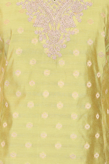 W Green Yarn Dyed Embroidered Chanderi Straight Kurta