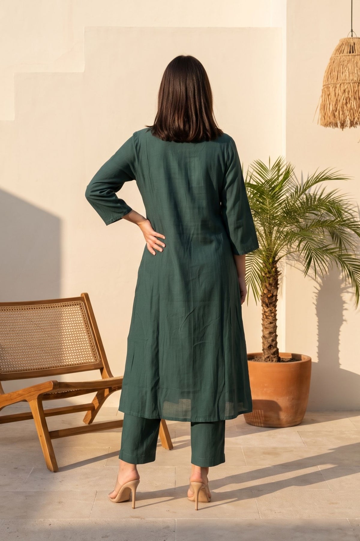 Green Zari Embroidered Faux Chanderi Straight Kurta