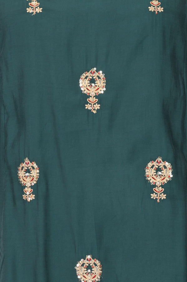 Green Zari Embroidered Faux Chanderi Straight Kurta
