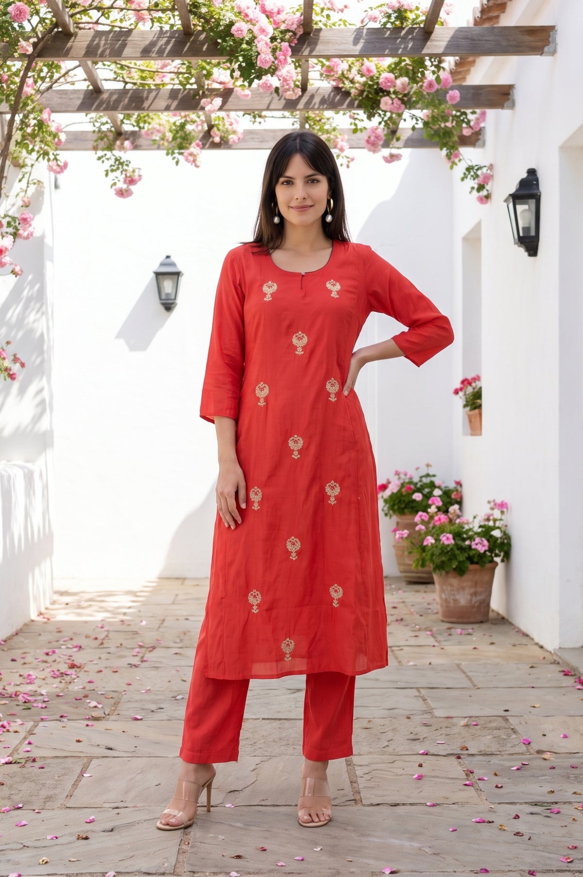 Assorted Solid Faux Chanderi Straight Kurta