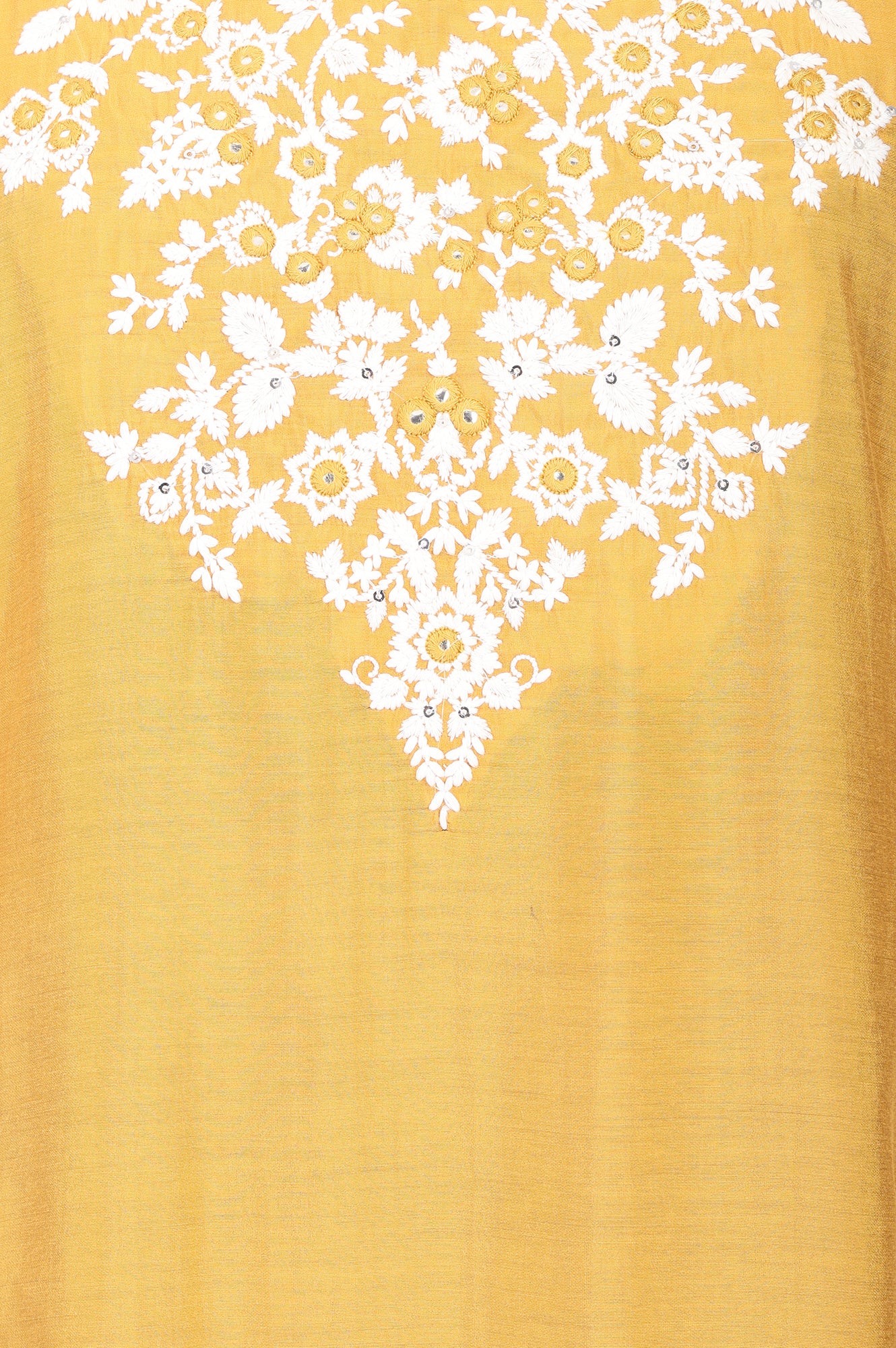 Mustard Embroidered Straight Faux Chanderi Kurta