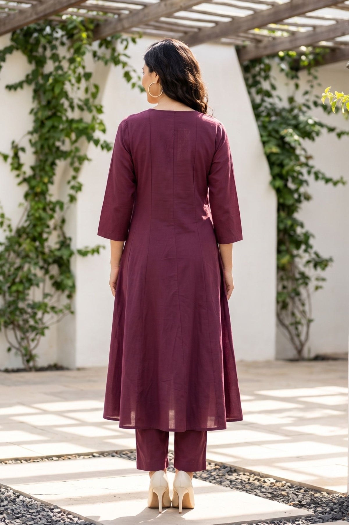 Purple Sequins Chanderi Flared Kurta