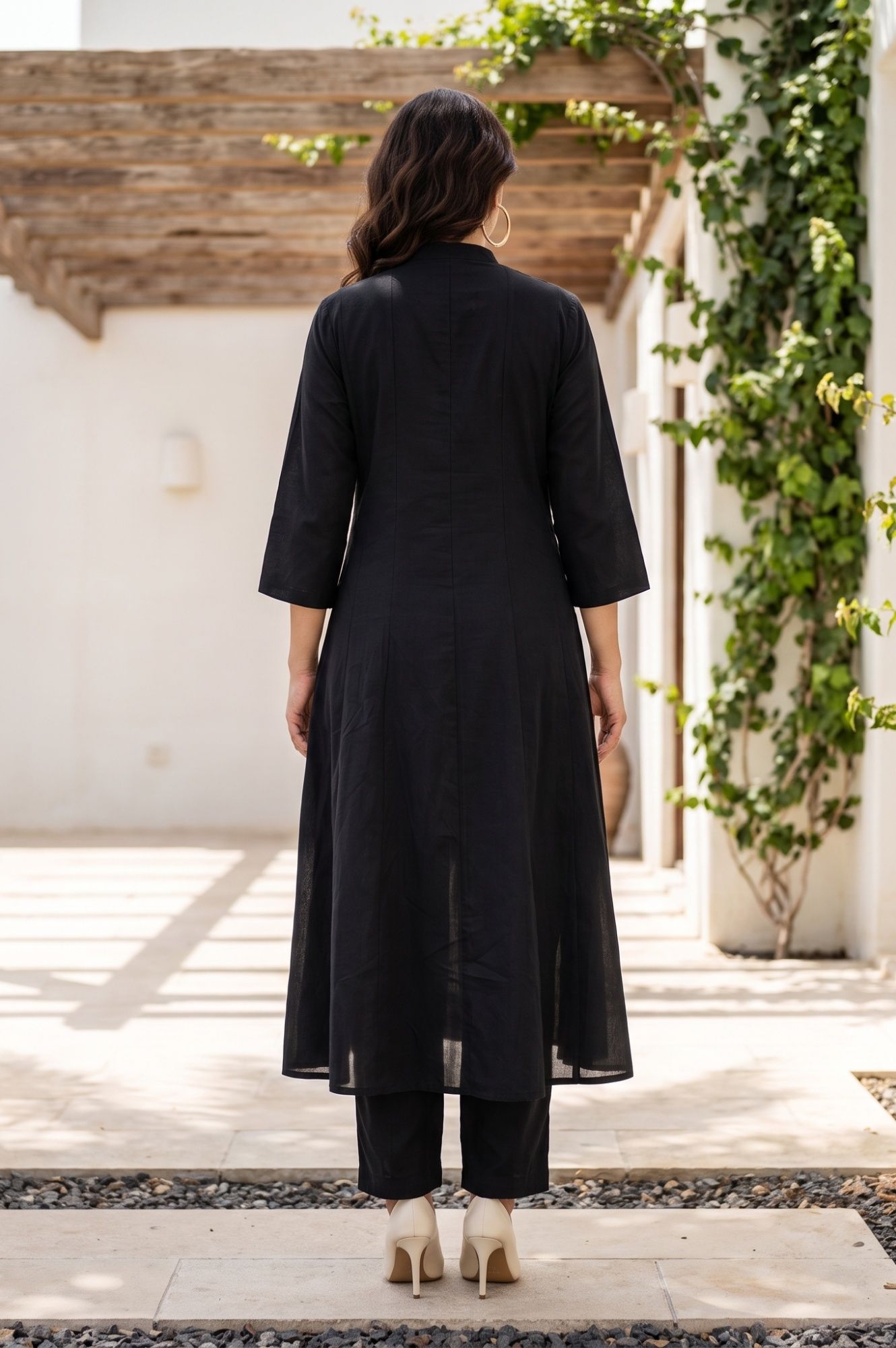 Black Embroidered Chanderi Flared Kurta