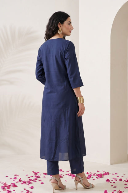 Navy Blue Embroidered Flared Kurta