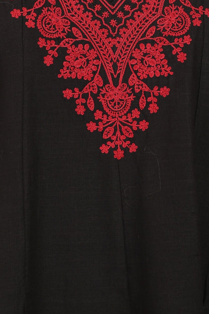 Black Embroidered Pure Cotton A-line Kurta