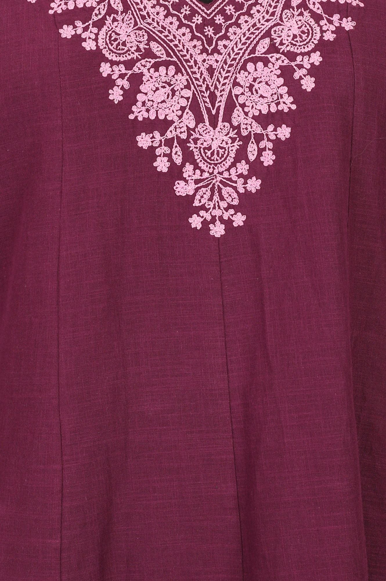 Purple Embroidered Pure Cotton A-line Kurta