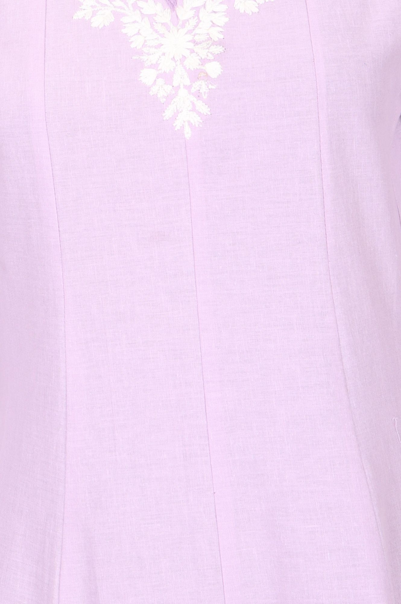 Lavender Embroidered Cotton Flax A-line Kurta