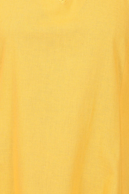 Yellow Solid Cotton Flax A-line Kurta