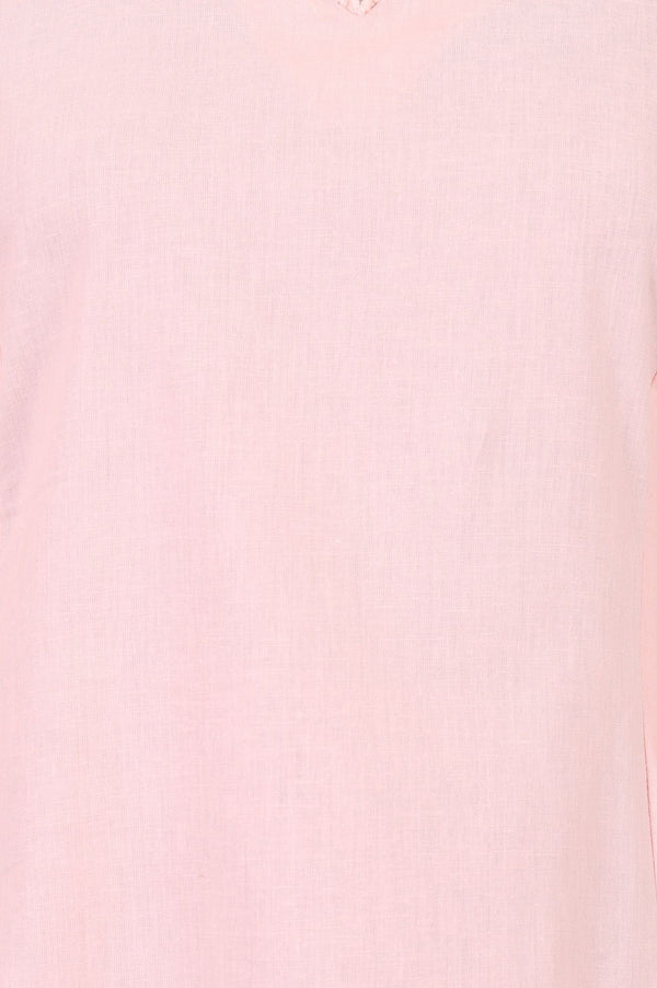W Pink Solid Cotton Flax A-line Kurta