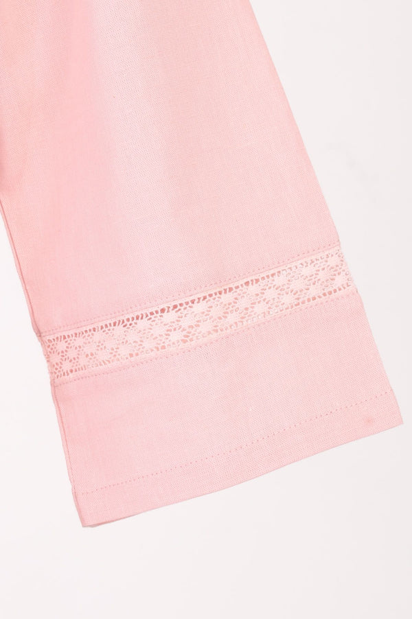 W Pink Solid Cotton Flax A-line Kurta