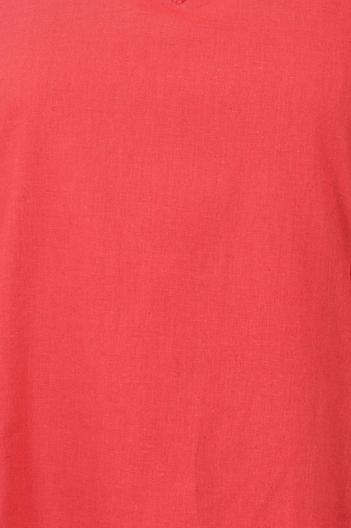 Red Solid Cotton Flax A-line Kurta