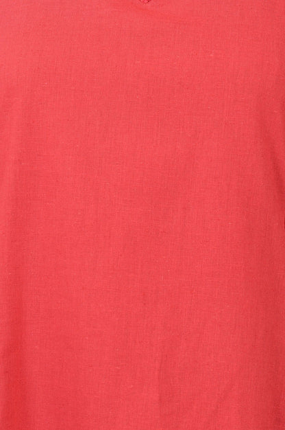 Red Solid Cotton Flax A-line Kurta