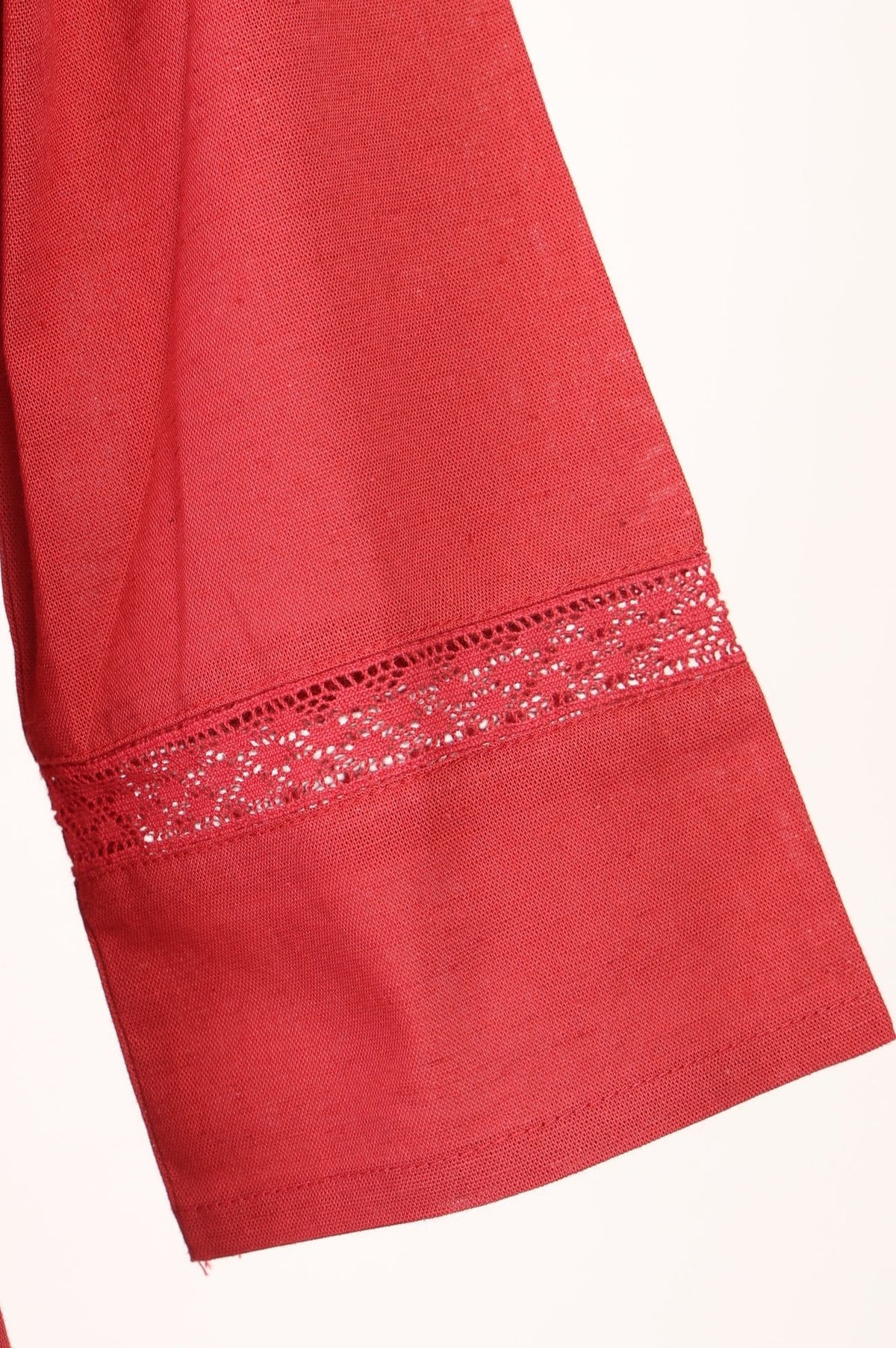 Red Solid Cotton Flax A-line Kurta