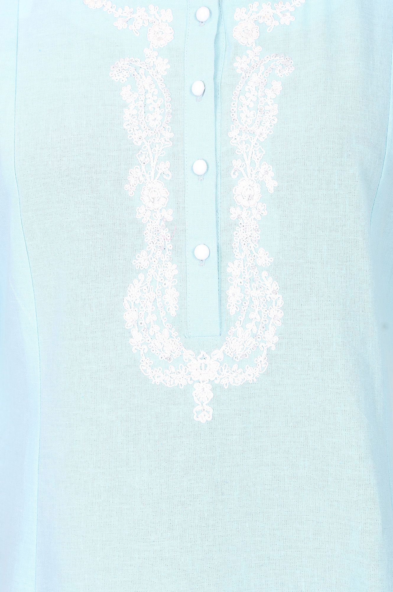 Blue Embroidered Cotton Flax A-line Kurta