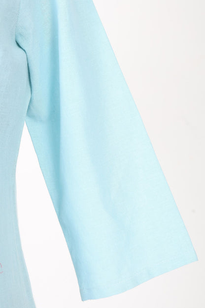 Blue Embroidered Cotton Flax A-line Kurta
