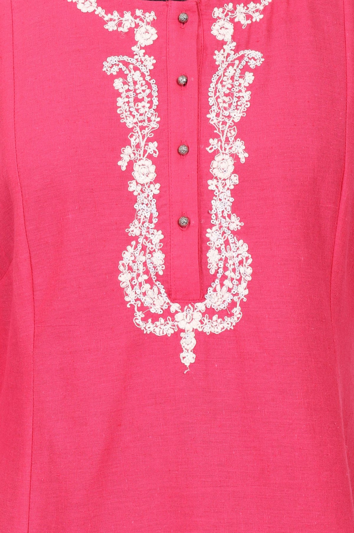 Pink Embroidered Cotton Flax Straight Kurta