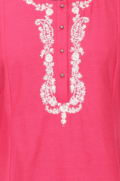 Pink Embroidered Cotton Flax Straight Kurta
