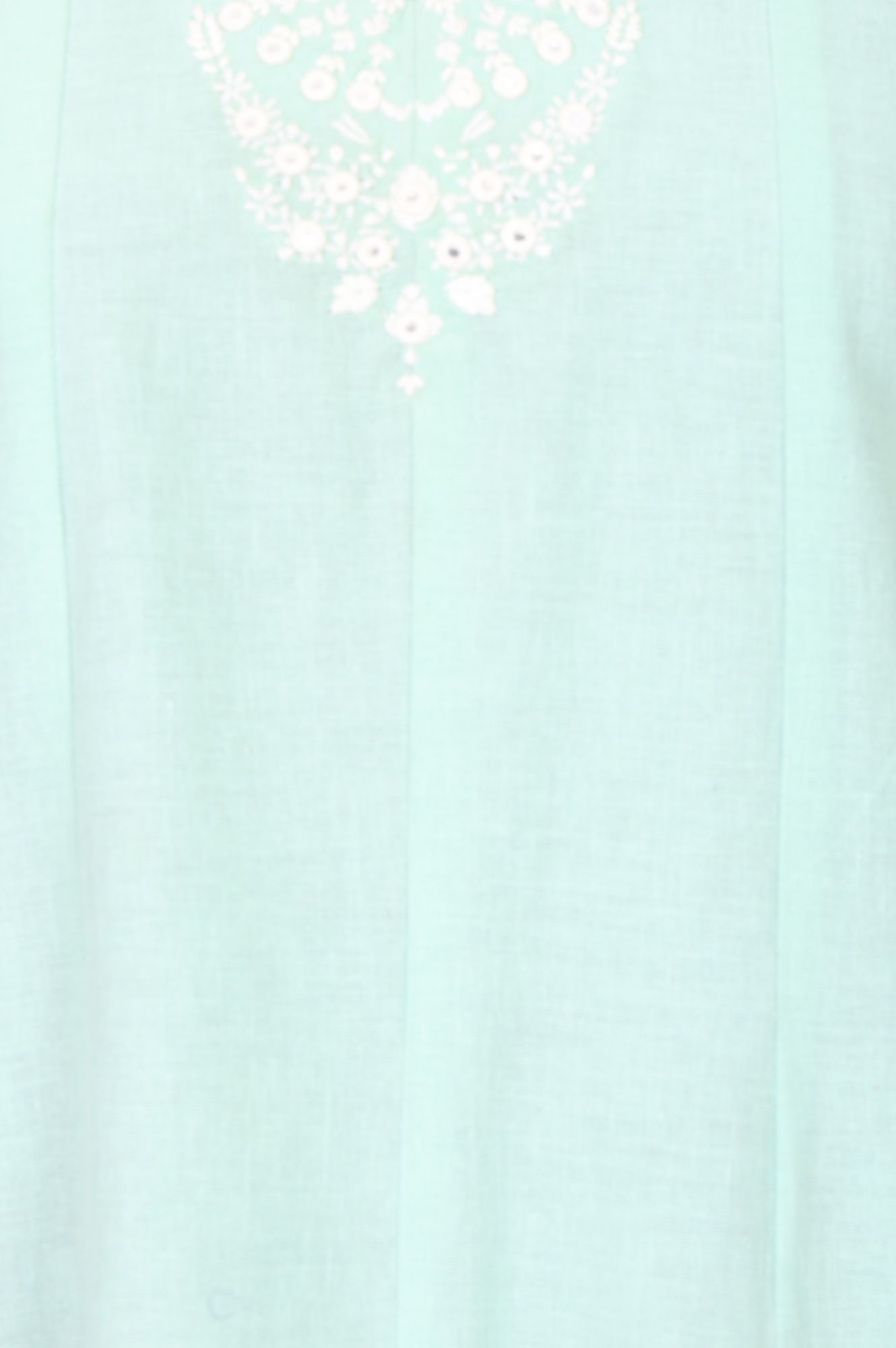 W Sea Green Embroidered Cotton Flax A-line Kurta