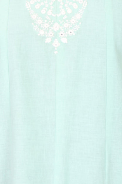 W Sea Green Embroidered Cotton Flax A-line Kurta