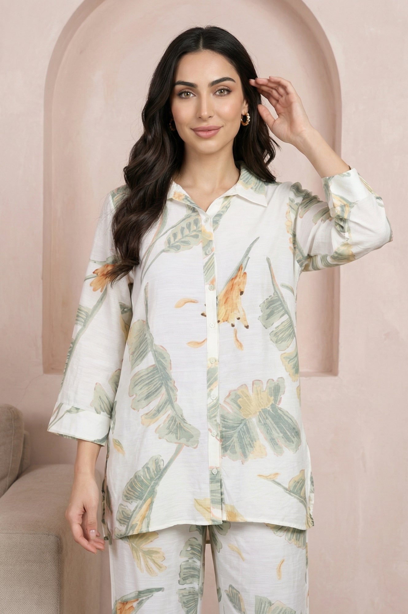White Floral Printed Straight Short Kurta