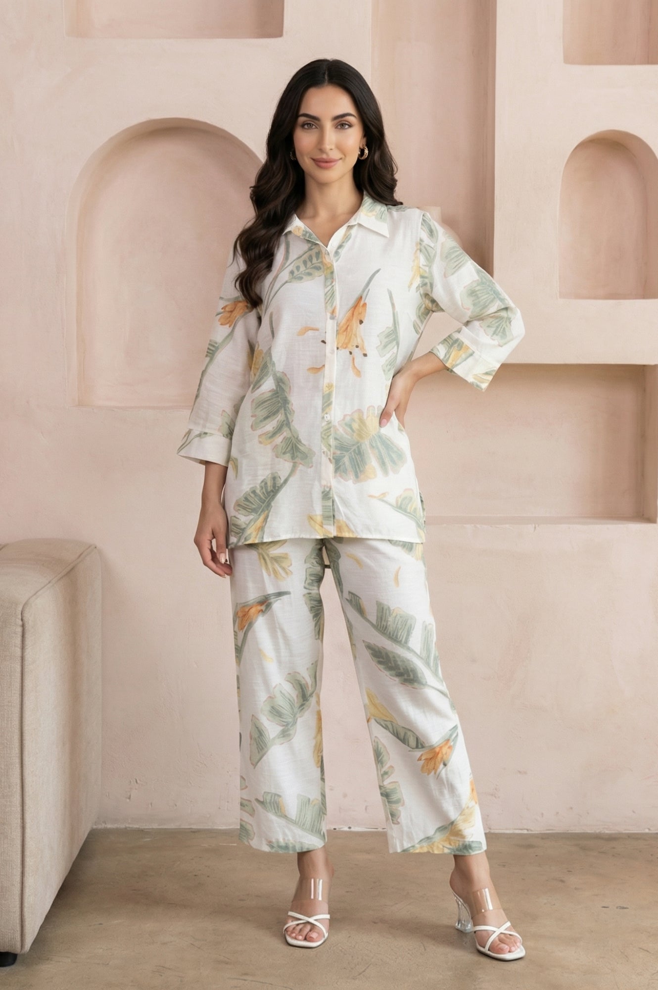 White Floral Printed Straight Short Kurta