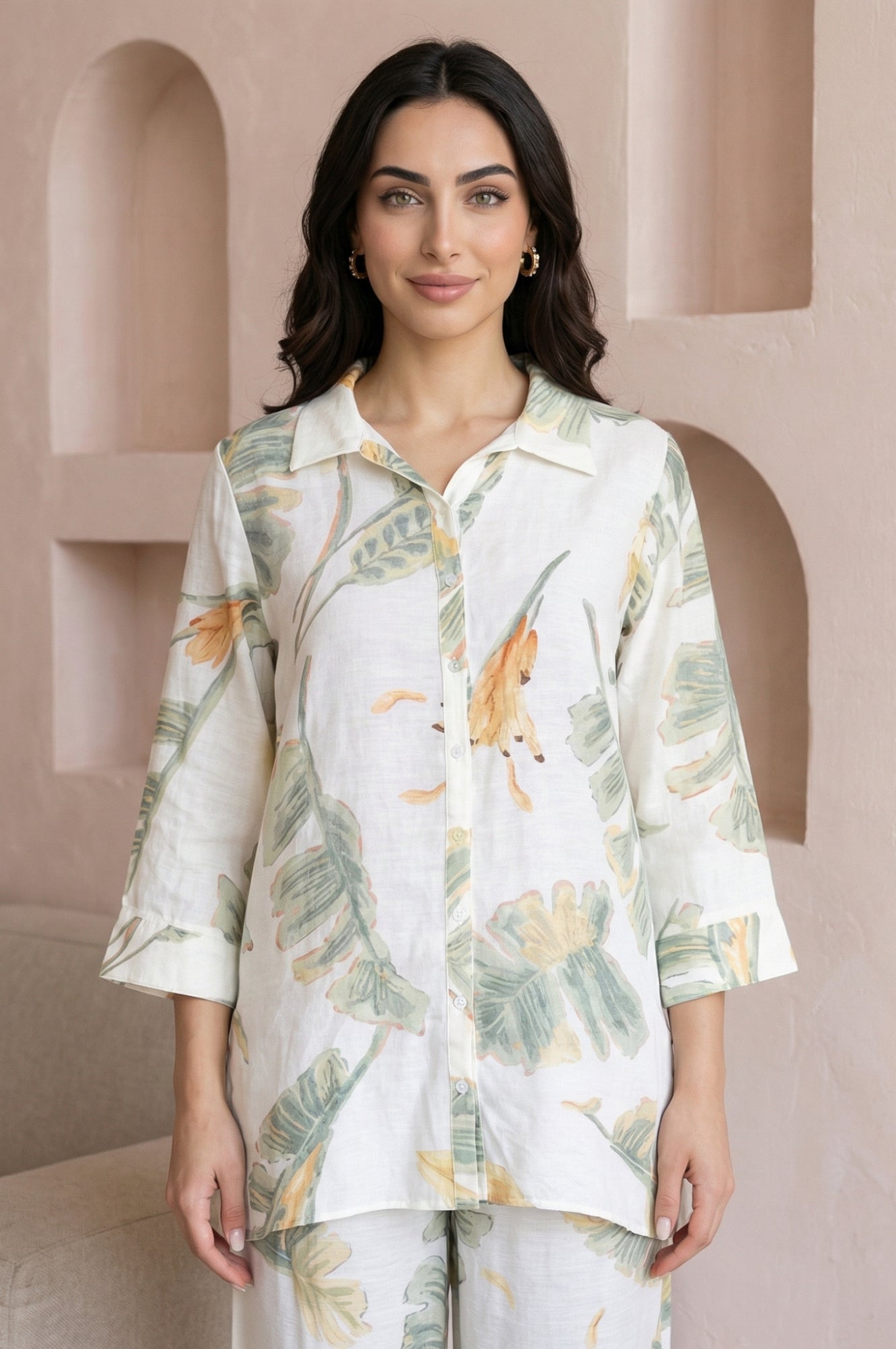 White Floral Printed Straight Short Kurta