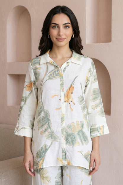 White Floral Printed Straight Short Kurta